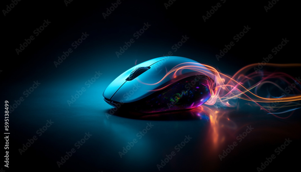 Poster glowing computer mouse on background shines brightly generated by ai