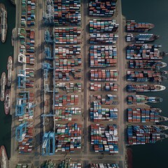 View from above of a shipping container port. generative ai