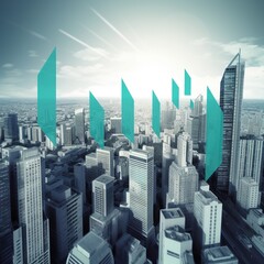 A modern cityscape with ascending arrows. Concept for City Development. generative ai