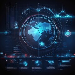 Big data screen for business analysis and economic growth with financial graph. Virtual dashboard technology concept, digital marketing, and global economic network link. generative ai