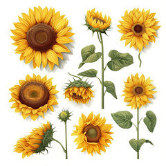 Sunflowers on white background. Generative ai.