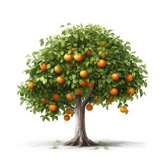 Tangerine tree on white background. Generative ai.