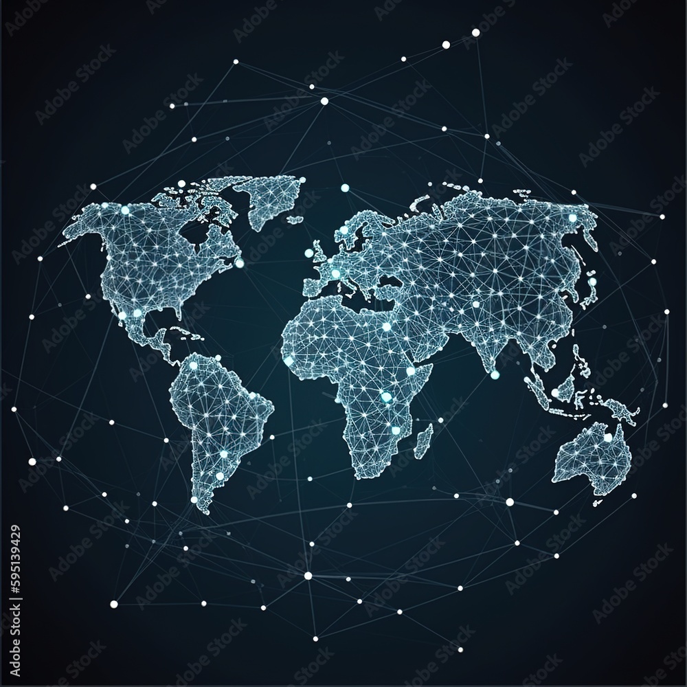 Poster global network connection. world map point and line composition concept of global business. generati