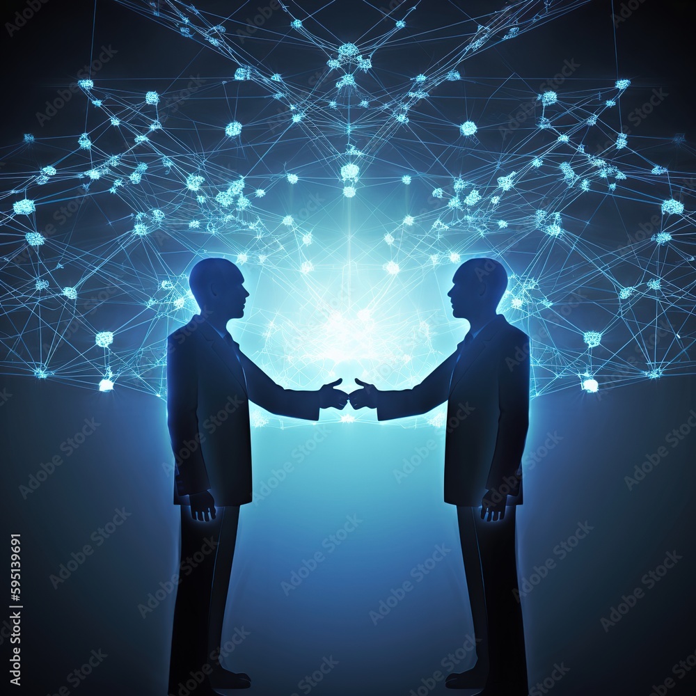 Poster exchanging data - blue - digital technology, innovation, computer network. generative ai