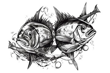 two colorful fish swimming in a clear blue water. Generative AI