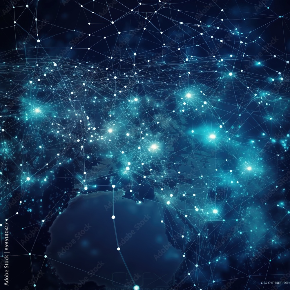 Poster blue map of the earth, digital cyberspace and digital data network connections. worldwide big data c