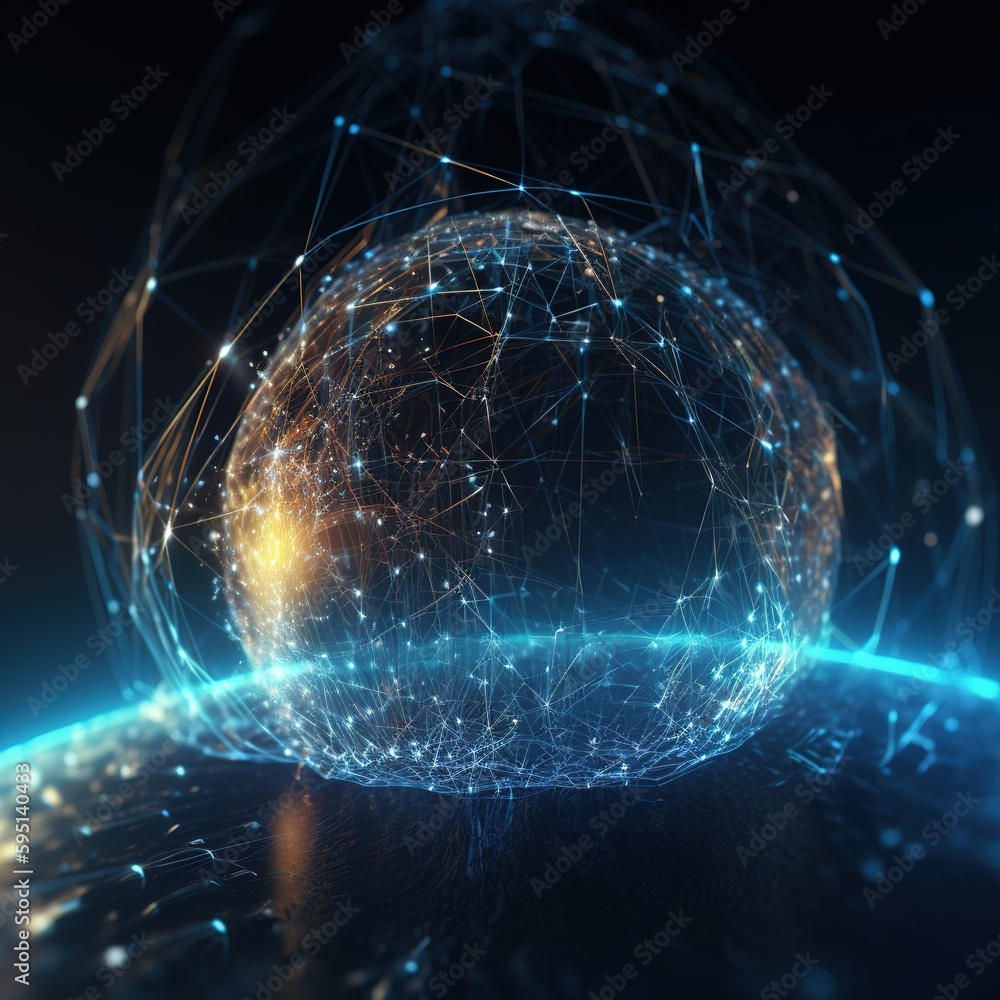 Poster blue map of the earth, digital cyberspace and digital data network connections. worldwide big data c