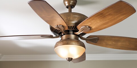 The gentle whir of a ceiling fan disperses the scent of a recently cleaned room with all surfaces wiped and polished, concept of Air circulation patterns, created with Generative AI technology