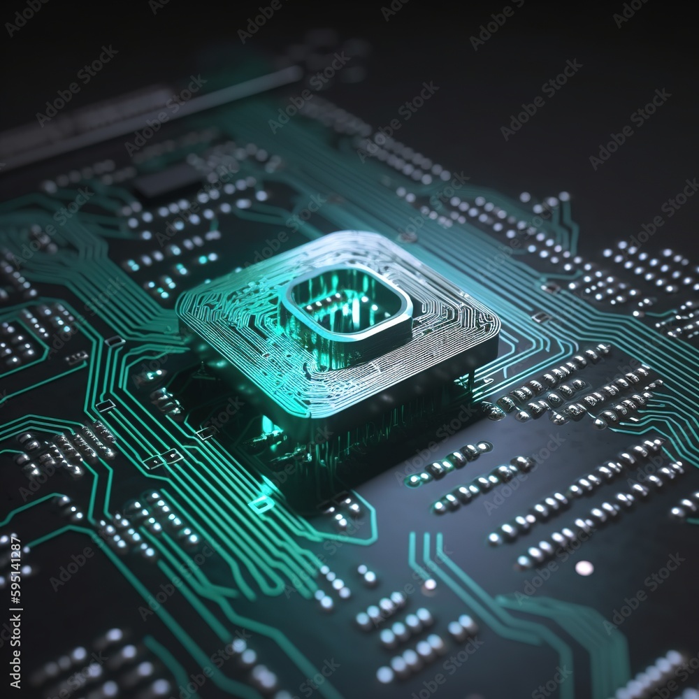 Poster electronic circuit board with processor. generative ai