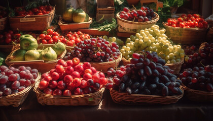 Fototapeta na wymiar Fresh fruit basket organic, ripe, juicy variety generated by AI