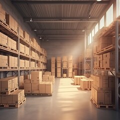 warehouse with boxes. generative ai