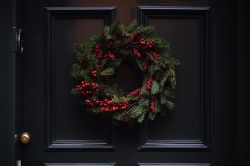 Fototapeta na wymiar Christmas Wreath, Doorway, Generative Ai