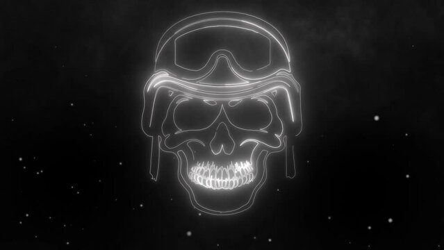 neon light of skull in helmet