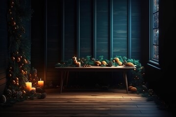Fototapeta na wymiar Christmas background, pine, space for text , Generative AI