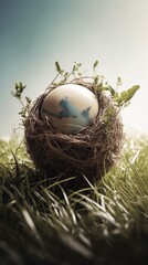 Unusual Egg Discovery in Nest of Birds. Generative AI.