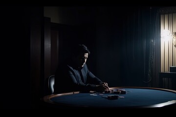 Gambler at a Poker Table in the Dark