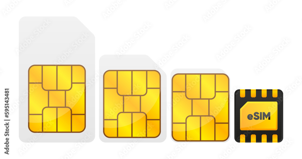 Aufkleber sim card. mobile phone network chip. sim card collection in different size. chip for mobile network.