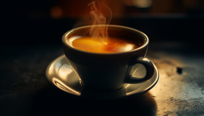 Fototapeta premium Dark coffee cup steams with scented elegance generated by AI