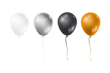 Balloons in realistic style. Balloons for birthday and party. Flying ballon with rope. Balloon in different colors isolated on white background. Icon for celebrate and carnival. Vector illustration.