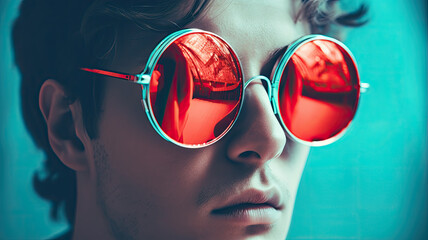 men with futuristic sunglasses created with Generative AI technology - obrazy, fototapety, plakaty
