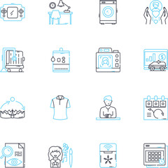 Copier linear icons set. Photocopy , Print , Scanner , Duplex , Automatic , Black , White line vector and concept signs. Tr ,LCD ,Paper outline illustrations