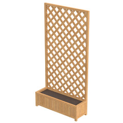 3D rendering illustration of a wooden trellis panel with planter