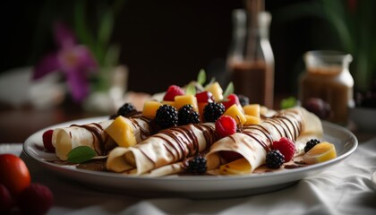 A centered shot of a crepe with fruits dessert ai generative illustration