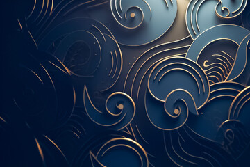 Fototapeta na wymiar Premium design with navy and blue tones, light indigo and gold accents, and a dark swirly background. Ideal for high-end logos and patterns. generative AI