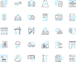 Layout linear icons set. Composition, Design, Arrangement, Format, Configuration, Blueprint, Structure line vector and concept signs. Organization,Geometry,Mapping outline illustrations