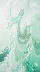 Fototapeta na wymiar Unicorncore aesthetics texture with white, green, blue pastel colors in swirling vortexes. Calming effect. Abstract fluid background. Dreamy, shiny, glossy wallpaper. Generative AI.