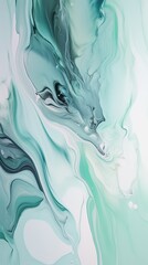 Unicorncore aesthetics texture with white, green, blue pastel colors in swirling vortexes. Calming effect. Abstract fluid background. Dreamy, shiny, glossy wallpaper. Generative AI.
