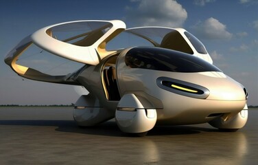 Futuristic model of a flying car. AI generated, human enhanced.