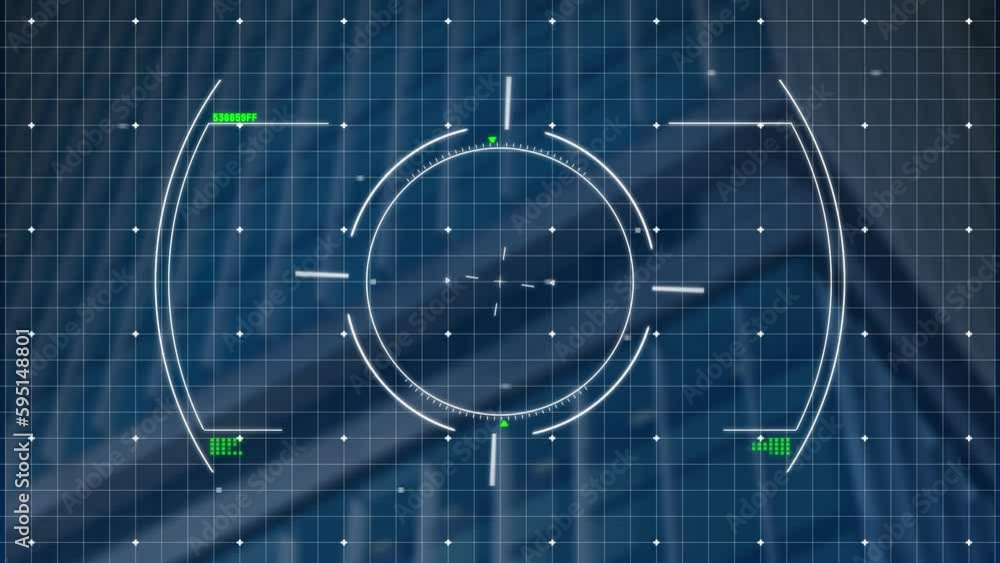 Poster animation of circles and dots over grid pattern against low angle view of building