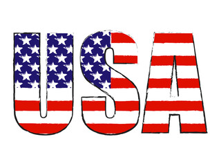 USA lettering drawn with a brush. Independence Day. Holiday 4th of July. Symbolism of the country. USA flag.eps10