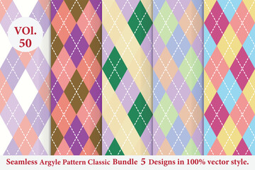 Argyle Pattern vector Bundle 5 designs Vol.50, classic Fabric texture background