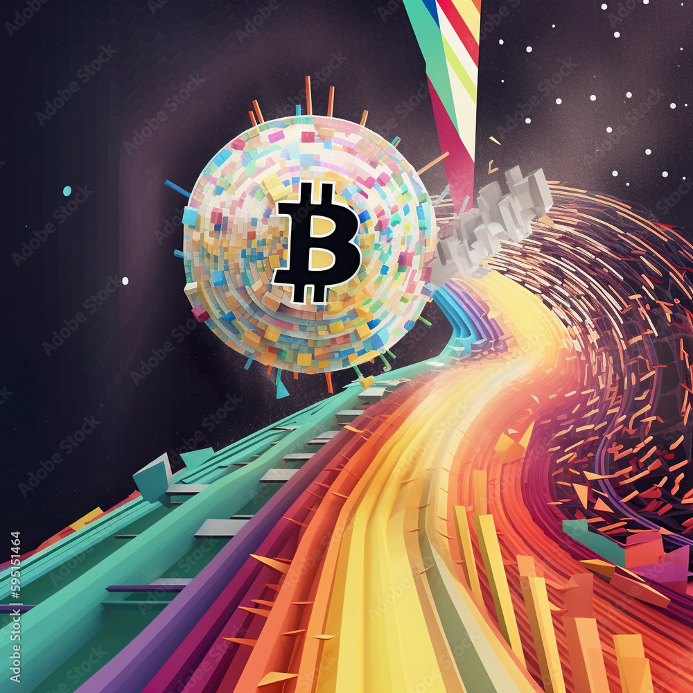 Aufkleber a bitcoin floating over a colorful road. ai generative image