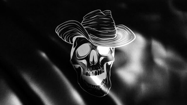 black flag of silhouette Cowboy skull with hat. black flag