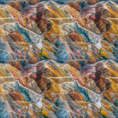 Aerial view on the colorful rainbow mountains. AI generative illustration.