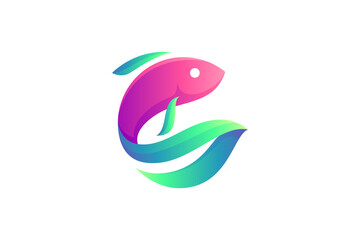 fish and leaf 3D style logo