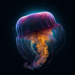 beautiful jellyfish in different colors with a black background