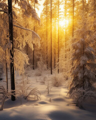 Siberian taiga forest in winter - generative AI