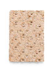 One tasty crispbread on white background, top view
