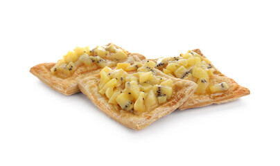 Fresh tasty puff pastry with kiwi isolated on white