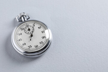 Vintage timer on light grey background, space for text. Measuring tool