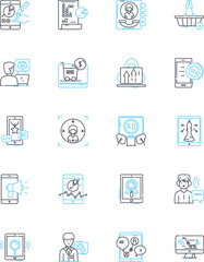 Online media linear icons set. Digital, Web, Streaming, Viral, Social, Interactive, Multimedia line vector and concept signs. Content,Nerk,Cyber outline illustrations