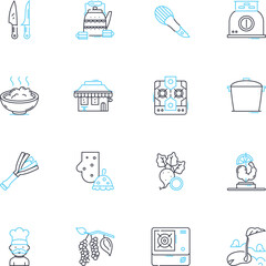 Eating establishments linear icons set. Restaurant, Cafe, Diner, Bistro, Brasserie, Eatery, Tavern line vector and concept signs. Pub,Deli,Pizzeria outline illustrations