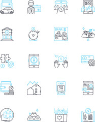 Online lender linear icons set. Virtual, Quick, Digital, Secure, Convenient, Automated, Reliable line vector and concept signs. Affordable,Innovative,Modern outline illustrations