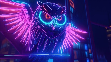 neon owl, digital art illustration, Generative AI
