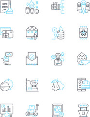 Retail platforms linear icons set. E-commerce, Bricks-and-clicks, Omnichannel, Marketplace, Retailtainment, Integration, POS line vector and concept signs. Mobile,Loyalty,Customization outline