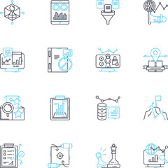 Marketing stream linear icons set. Branding, Advertising, Analytics, Campaigns, Communications, Content, Conversion line vector and concept signs. Copywriting,Customer,Digital outline illustrations